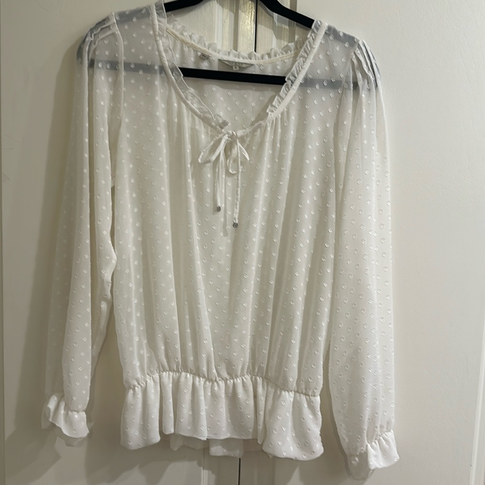 GUESS white sheer blouse with peplum. Size S